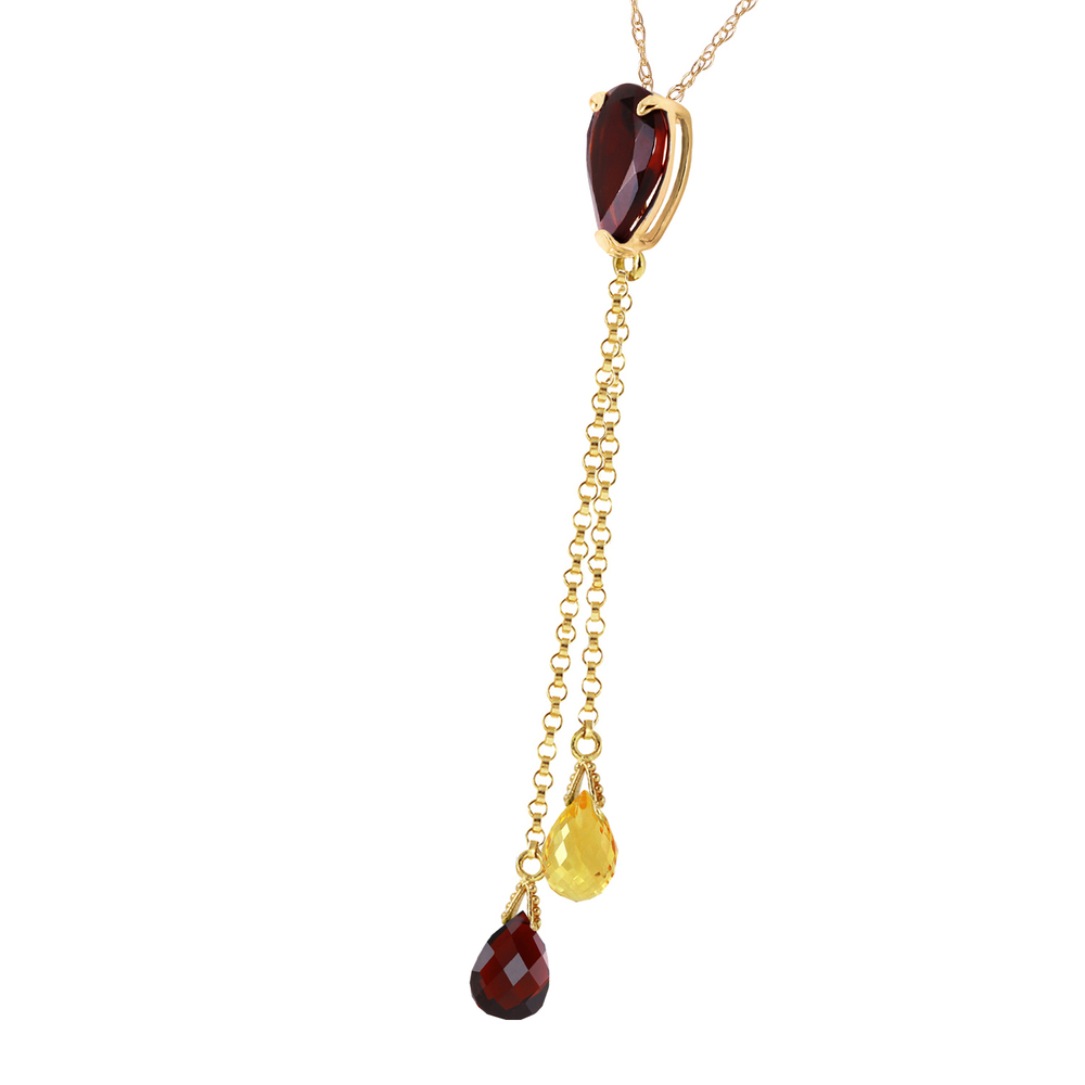14K. SOLID GOLD NECKLACE WITH GARNETS & CITRINE (Yellow Gold) - Picture 1 of 3
